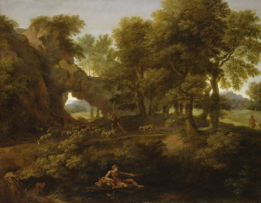 Paesaggio con un pescatore, un pastore e altre figure